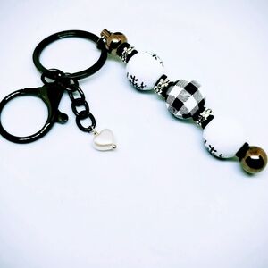 Elegant Snowflake Black and White Keychain Silver Spacer Beads